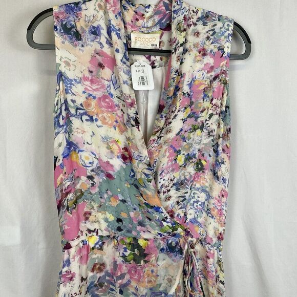 Rococo Sand NWT Pink Floral Sleeveless Mini Dress Side Tie with Tassels Small - Picture 4 of 9